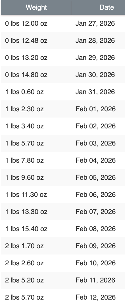 Ainsley 16 day weight